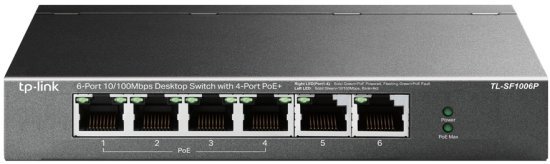 מתג שולחני TP-Link 6 Ports 10 / 100Mbps With 4 Port PoE+ TL-SF1006P