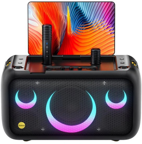 רמקול אלחוטי נייד לקריוקי ומסיבות עם מסך 13.3 אינץ' HD  דגם X1 מבית Ikarao - מגיע עם 2 מיקרופונים אלחוטיים