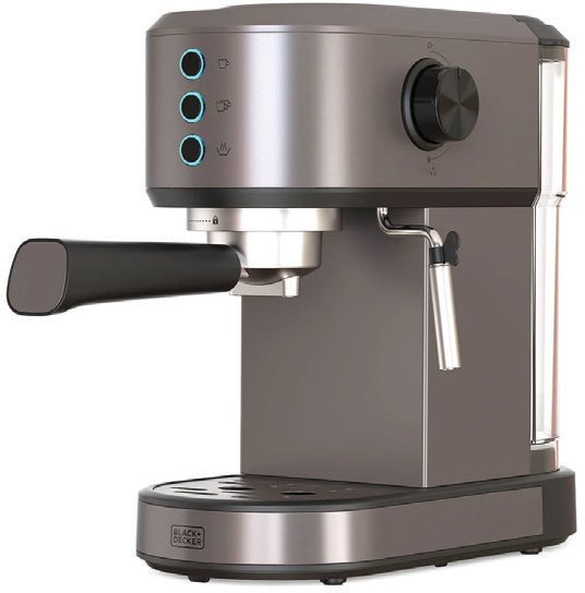 מכונת קפה עוצמתית 1350W כולל מקציף ואפשרות להכנת 2 כוסות קפה בו זמנית מבית Black+Decker - שנתיים אחריות יבואן רשמי