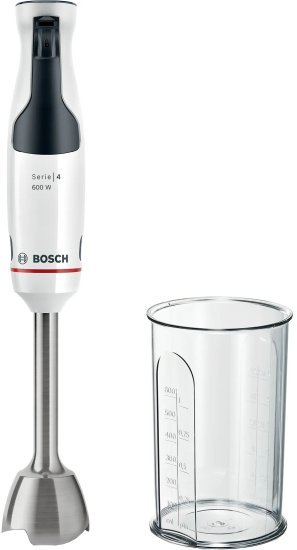 בלנדר מוט מנירוסטה + מיכל ערבוב Bosch Series 4 ErgoMaster MSM4W210 600W - צבע לבן / שחור - שנתיים אחריות יבואן רשמי BSH