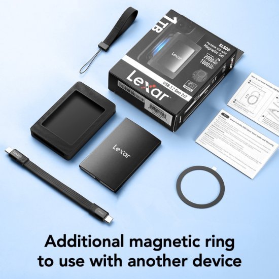 כונן SSD חיצוני נייד עם סט מגנטי דגם SL500 מבית Lexar - נפח אחסון 2TB