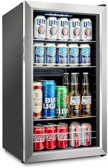 מקרר משרדי 85 ליטר דלת זכוכית עם מסגרת מפלדת אל חלד Sol GR-1085 - צבע שחור