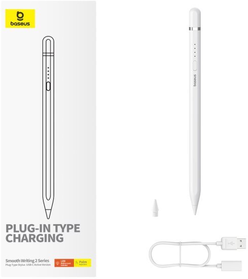 עט סטיילוס Baseus Smooth Writing 2 Stylus Pen Plug-in Type-C - צבע לבן