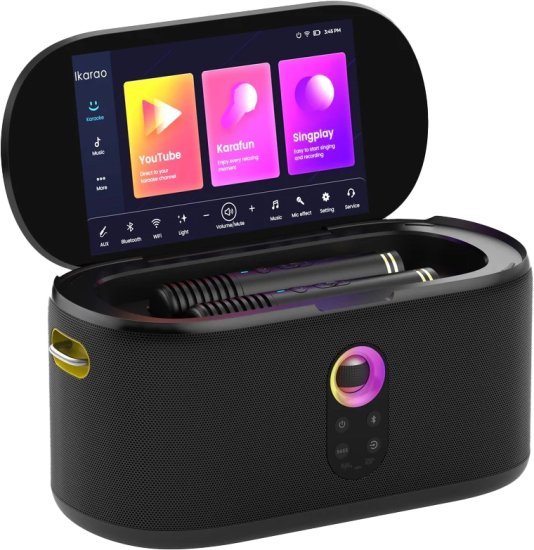 רמקול אלחוטי נייד לקריוקי ומסיבות עם מסך 10.1 אינץ' HD דגם Shell S1 מבית Ikarao - מגיע עם 2 מיקרופונים אלחוטיים