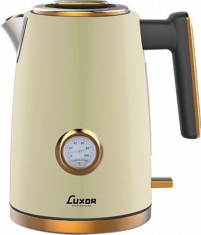 קומקום חשמלי מעוצב 1.7 ליטר 2200W דגם K046QT-CG מבית Luxor - צבע קרם בגימור זהב