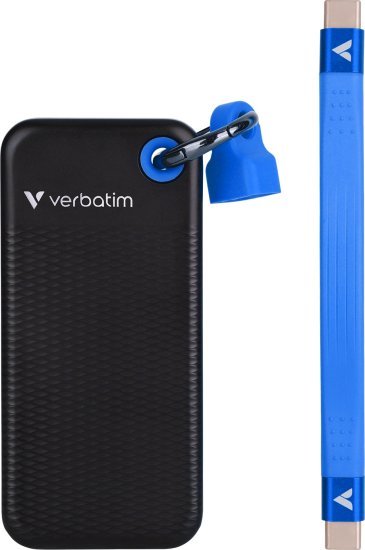 כונן SSD חיצוני נייד עם מחזיק מפתחות Verbatim Pocket SSD USB 3.2 Gen 2 - נפח 2TB - צבע שחור / כחול