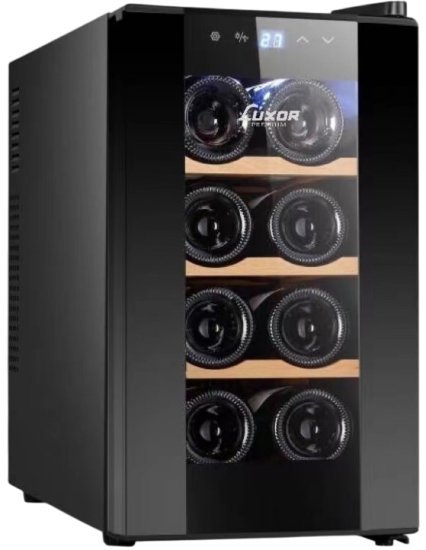 מקרר יין עד 8 בקבוקים עם מדפי עץ דגם BCW-25 מבית Luxor - צבע שחור