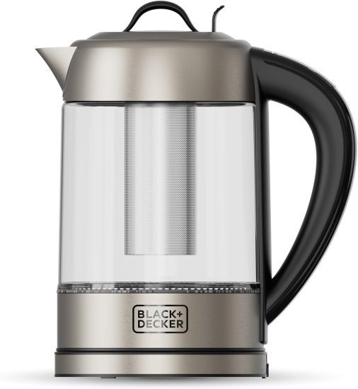 קומקום חשמלי 1.7 ליטר, 2200W מזכוכית חכמה עם תאורת LED משתנה, מסנן חליטה, בחירת 4 טמפרטורות ושמירה על החום דגם BXKE2205E מבית Black+Decker – שנתיים אחריות יבואן רשמי