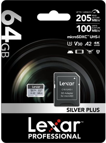 כרטיס זיכרון Lexar Professional Silver Plus microSDXC עם מתאם SD - נפח 64GB