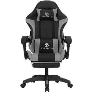 כיסא גיימינג Tesla 7008 אפור עם כרית עיסוי והדום רגליים
