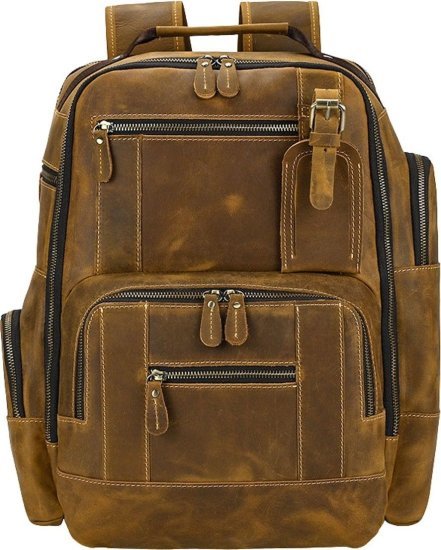 תיק גב למחשב נייד בגודל 15.6 אינץ' דגם The Vintage Pro מבית Camel Mountain - צבע חום בהיר