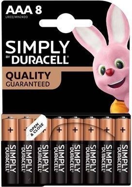 8 סוללות AAA  אלקליין Duracell Simply