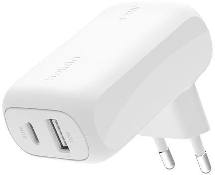 מטען 42W בעל 2 חיבורים (USB Type-C + USB Type-A) דגם BoostCharge מבית Belkin - צבע לבן