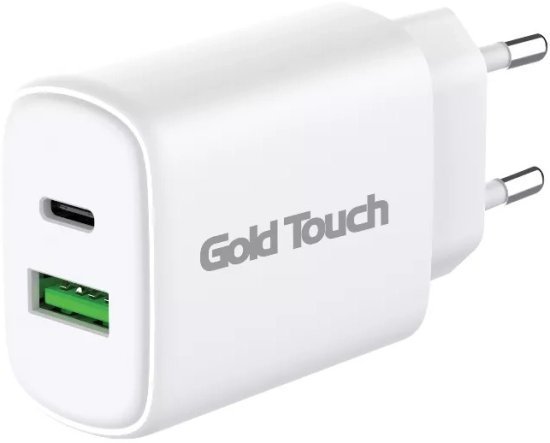 מטען קיר מהיר 20W עם 2 חיבורי Gold Touch USB  - צבע לבן