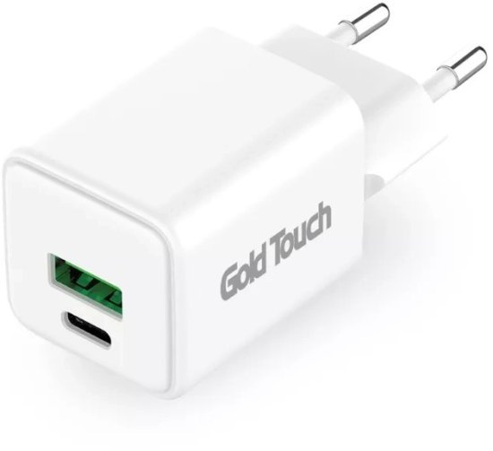 מטען קיר מהיר 30W עם 2 חיבורי Gold Touch USB  - צבע לבן