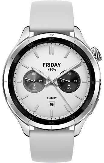 שעון ספורט חכם Xiaomi Watch S4 - עם צבע מארז כסוף ורצועת גומי פלואורין כסופה - שנה אחריות יבואן רשמי על-ידי המילטון