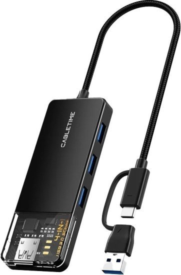 מפצל 4 חיבורים USB 3.0 כולל מתאם Type-C ל-USB-A מבית Cable Time