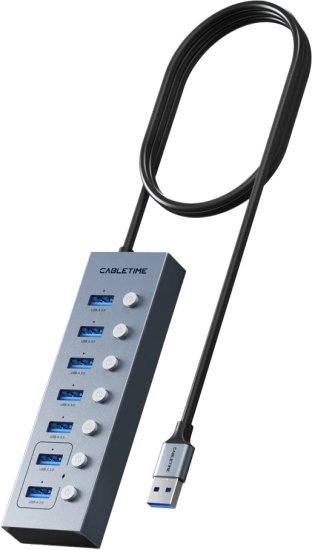 מפצל 7 חיבורים USB 3.0 מבית Cable Time -  אורך 1 מטר