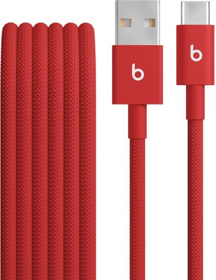 כבל עם ציפוי בד קלוע בחיבור USB-A ל- USB-C מבית Apple Beats - אורך 1.5 מטר - צבע Rapid Red