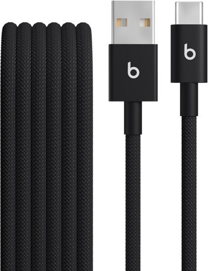 כבל עם ציפוי בד קלוע בחיבור USB-A ל- USB-C מבית Apple Beats - אורך 1.5 מטר - צבע Bolt Black (2 יחידות)
