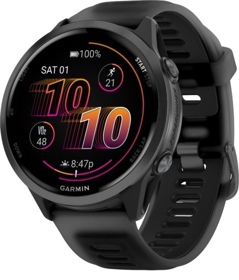 שעון חכם Garmin Forerunner 570 47mm - צבע אפור כהה עם רצועת סיליקון שחורה - כולל ממשק מלא בעברית - שנתיים אחריות יבואן רשמי על ידי רונלייט