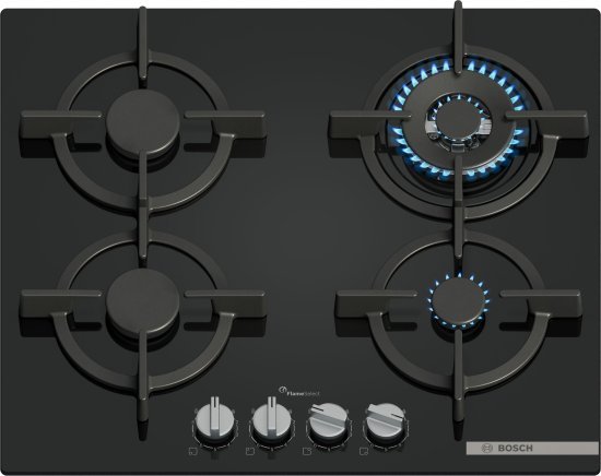 כיריים גז 4 להבות בישול 60 ס''מ Bosch Serie 6 PPH6A6I10Y FlameSelect - זכוכית שחורה - שנה אחריות יבואן רשמי BSH