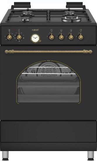 תנור משולב כיריים גז בעיצוב כפרי 60 ליטר 9 תוכניות 4 מבערים Fujicom FJ-FSRT66MB - צבע שחור מט