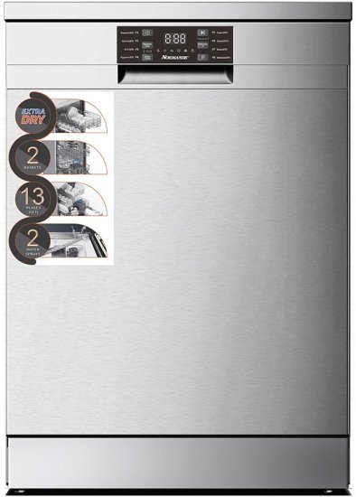 מדיח כלים עומד רחב 13 מערכות כלים 9 תוכניות 60 ס''מ דגם Normande ND-6528SS - צבע כסוף