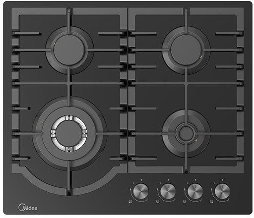 כיריים גז 4 להבות בישול 60 ס''מ Midea MG60GH096ST1B-IL - זכוכית שחורה