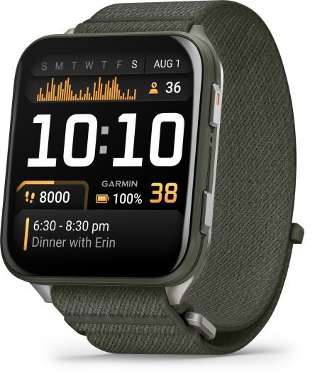 שעון חכם Garmin Venu X1 51mm - צבע ירוק טחב עם רצועת ניילון בצבע ירוק טחב - כולל ממשק מלא בעברית - שנתיים אחריות יבואן רשמי על ידי רונלייט