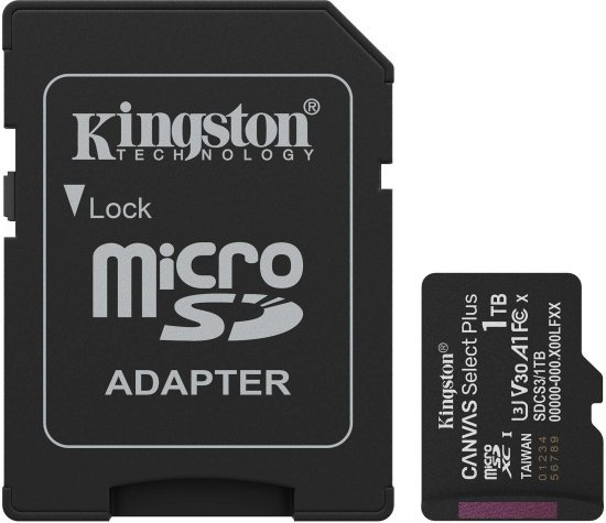 כרטיס זיכרון microSD עם מתאם דגם Kingston Canvas Select Plus SDCS3 / 1TB - נפח 1TB