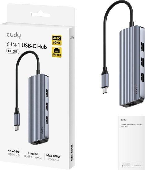 רכזת 6-ב-1 עם חיבורי USB חיבור HDMI וחיבור רשת מבית Cudy