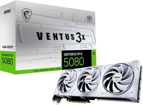 כרטיס מסך MSI RTX 5080 VENTUS 3X OC WHITE 16GB GDDR7 - צבע לבן