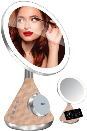 מעמד טעינה אלחוטי QUATTRO משולב רמקול ומראה מוארת מבית Energy - צבע קרם