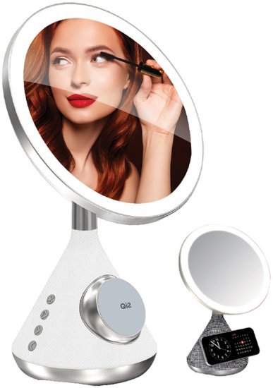 מעמד טעינה אלחוטי QUATTRO משולב רמקול ומראה מוארת מבית Energy - צבע לבן