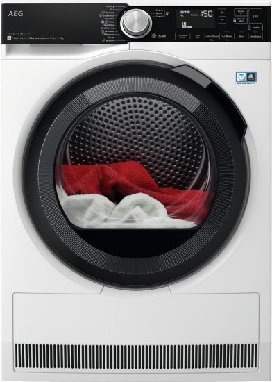 מייבש כביסה אינוורטר HeatPump פתח חזית 9 ק''ג AEG Series 9000 AbsoluteCare T9396OBCM - צבע לבן דלת שחורה - תוצרת פולין