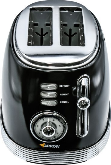 מצנם 2 פרוסות 850W בעיצוב רטרו מבית Arrow - צבע שחור עם עיטורי כרום