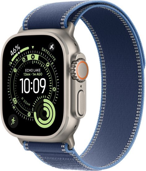 שעון חכם Apple Watch 49mm Ultra 3 GPS + Cellular צבע שעון Natural Titanium צבע רצועה Blue / Bright Blue Trail Loop גודל רצועה M / L