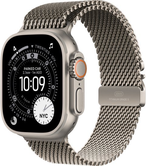 שעון חכם Apple Watch 49mm Ultra 3 GPS + Cellular צבע שעון Natural Titanium צבע רצועה Natural Titanium Milanese Loop גודל רצועה Small