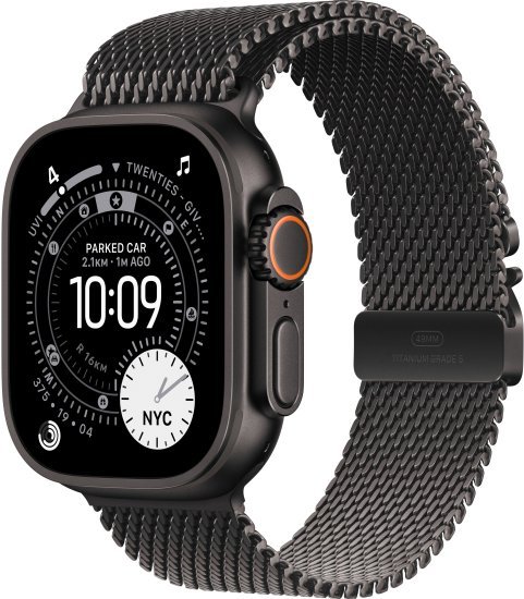 שעון חכם Apple Watch 49mm Ultra 3 GPS + Cellular צבע שעון Black Titanium צבע רצועה Black Titanium Milanese Loop גודל רצועה Large