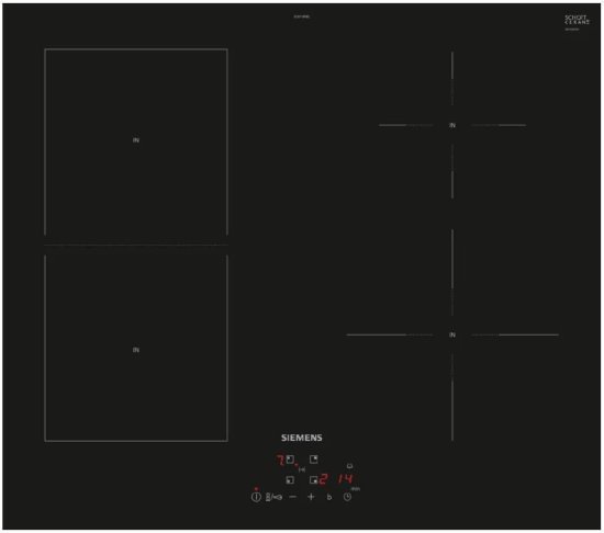 כיריים אינדוקציה 4 אזורי בישול 60 ס''מ Siemens EE611BPB5E iQ500 Combi-Induction 4600W - חד פאזי - צבע שחור - שנה אחריות יבואן רשמי BSH