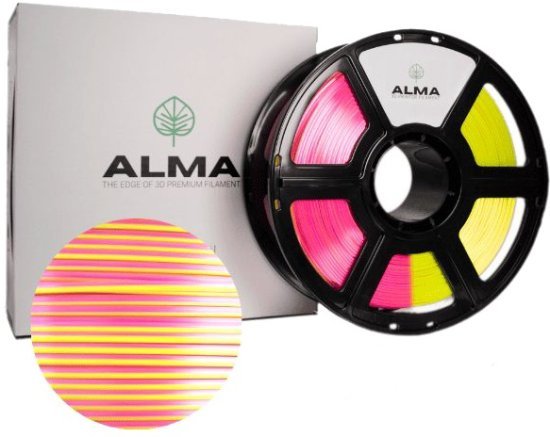 סליל הדפסה (פילמנט) 1.75 מ”מ / 1 ק”ג דגם PLA Silk מבית ALMA - צבע ורוד / צהוב