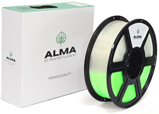 סליל הדפסה (פילמנט) 1.75 מ”מ / 1 ק”ג דגם PLA Galaxy Luminous מבית ALMA - צבע ירוק - זוהר בחושך