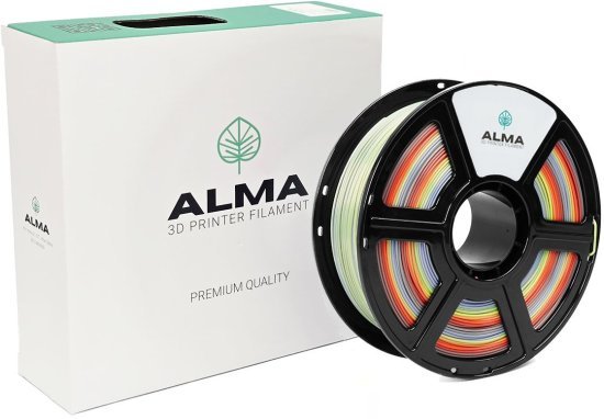 סליל הדפסה (פילמנט) 1.75 מ”מ / 1 ק”ג דגם PLA Rainbow Silk מבית ALMA - צבע צבעוני (צהוב, ירוק, אדום, כחול)