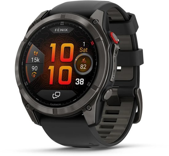 שעון חכם Garmin Fenix 8 Pro AMOLED Sapphire 51mm - צבע טיטניום DLC אפור קרבון עם רצועת סיליקון בצבע שחור / אפור חלוקי נחל - כולל תמיכה מלאה בעברית - אחריות יבואן רשמי על ידי רונלייט