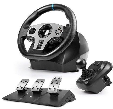 סט סימולטור נהיגה הכולל הגה, דוושות ותיבת הילוכים דגם V9 מבית PXN - שחור