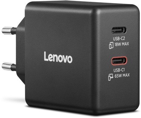 מטען קיר Lenovo Dual USB-C 65W GaN G0A6065BEU - צבע שחור