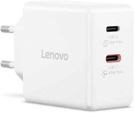 מטען קיר Lenovo Dual USB-C 65W GaN G0A6065WEU - צבע לבן