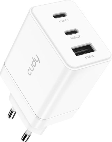 מטען קיר 67W בטכנולוגיית GaN עם חיבורי 2x USB-C ו-USB-A דגם CH67 מבית Cudy