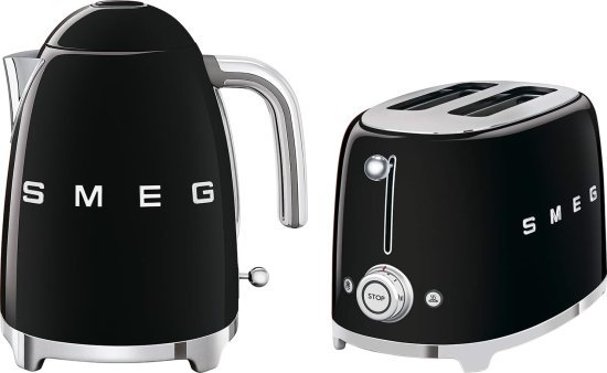 קומקום חשמלי 1.7 ליטר 2400W + מצנם 2 פרוסות 950W מבית SMEG - צבע שחור